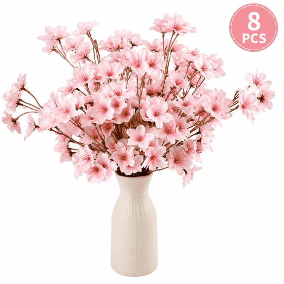  HUIANER 8Pcs Artificial Cherry Blossom Branches, Pink Faux Silk Sakura Flowers Stems for Vase Home Wedding Spring Decor