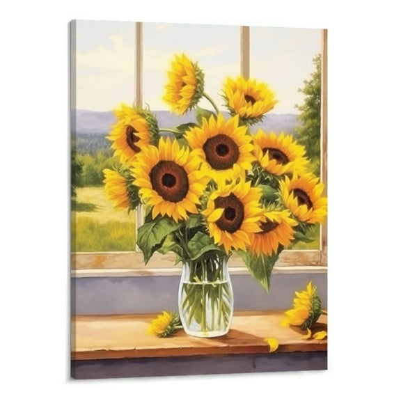 Creowell Living Room Wall Decor Canvas Wall Art Picture 16x20in Fall Decor Bouquet of Sunflowers 16x20in