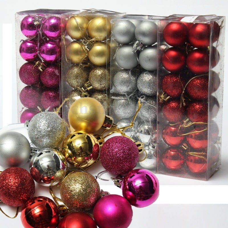 24 Pieces Silver Plastic Baubles Balls 5cm Decoration Hanging Ornament Assorted 