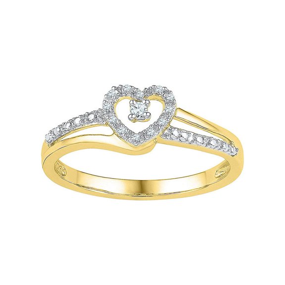 FB Jewels 10kt Yellow Gold Womens Round Diamond Heart Promise Bridal Ring 1/20 Cttw