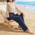 thumbnail image 6 of Nestiefly Linen Pants Women Wide Leg Palazzo Pants Flowy Elastic Waist Summer Beach Casual Trousers with Pockets 2026 Navy 2XL, 6 of 7