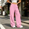 thumbnail image 2 of XIAONU Solid Cargo Wide Leg Pants for Womens Drawstring Waist Flap Side Pockets Sport Trousers, 2 of 9