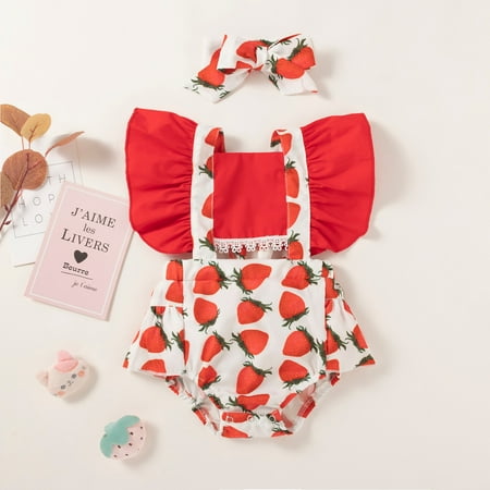 

Vedolay Summer Bodysuits Baby Girl Bodysuits Toddler Ruffled Neckline Romper Short Sleeve Summer Outfits Red 3-6 Months