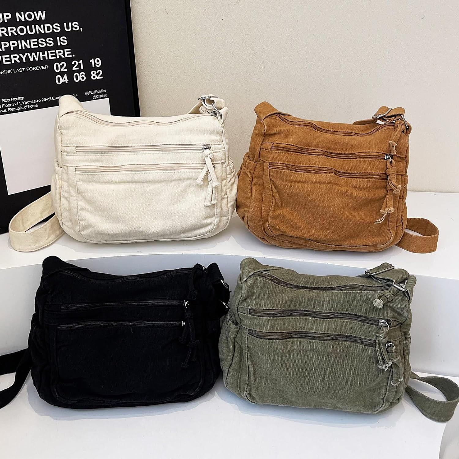Canvas Crossbody Bags for Women Men Tote Shoulder Purses with Zipper Pockets Women's Messenger Handbags Purse