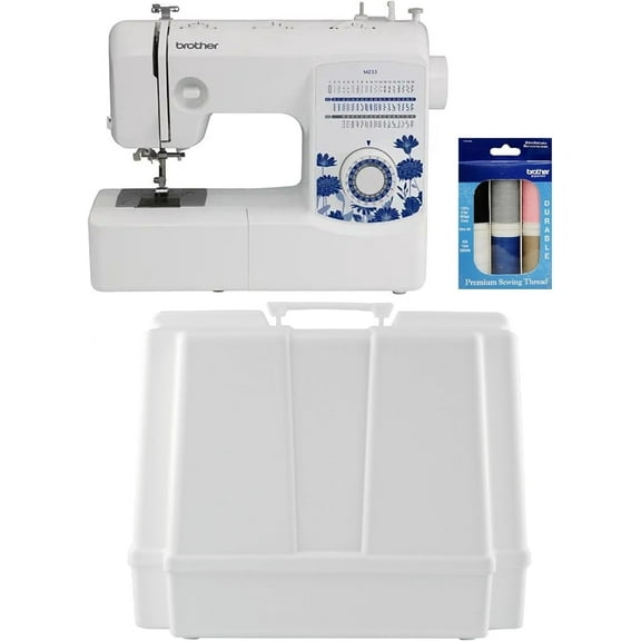 Brother MZ53 53-Stitch Sewing Machine, Hard Plastic Storage and Carry Case, Premium Sewing Thread 6-Pack Included