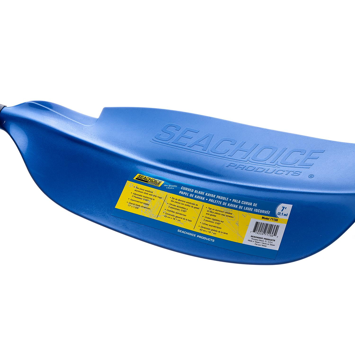 Seachoice Curved-Blade Kayak Paddle, Blue