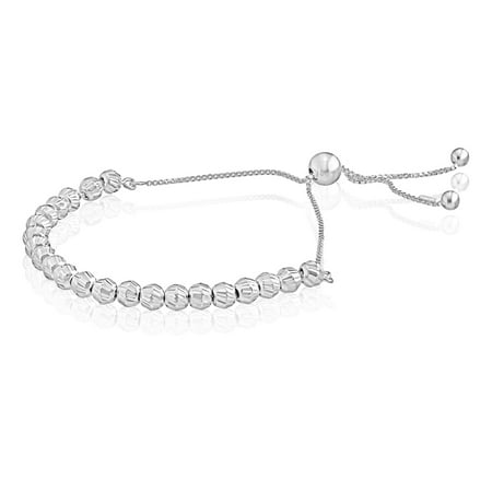 Pori Jewelers Sterling Silver Diamond-Cut Handmade Ball Adjustable Slider Bracelet