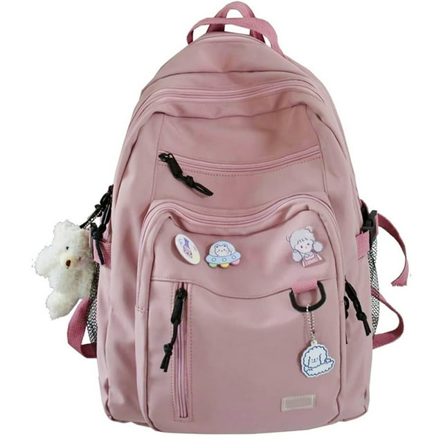Cute Aesthetic Backpack for School Middle Student Travel White Backpack Teens Girls Book Bags - Pink