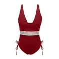 thumbnail image 4 of FhsagQ Red Swimsuit Sets for Women Crotchless Bathing Suit for Women Swimsuits V Neck Adjustable Drawstring Straps Swimming Suits Women Swimsuit Sets Costume Red S, 4 of 5