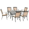 Hanover Fontana 7-Piece Outdoor Dining Set with 6 Sling Chairs and a 38-In. x 72-In. Cast-Top Table