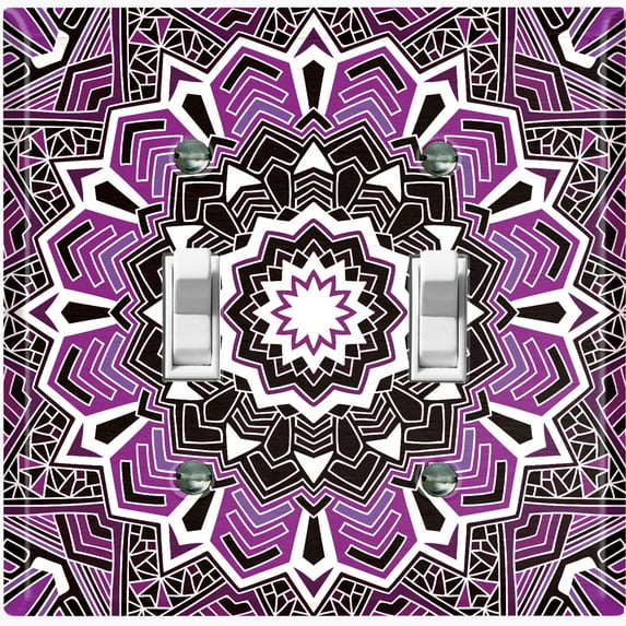 Metal Light Switch Plate Cover Mandala Purple Black Flower Tile Pattern MDL063