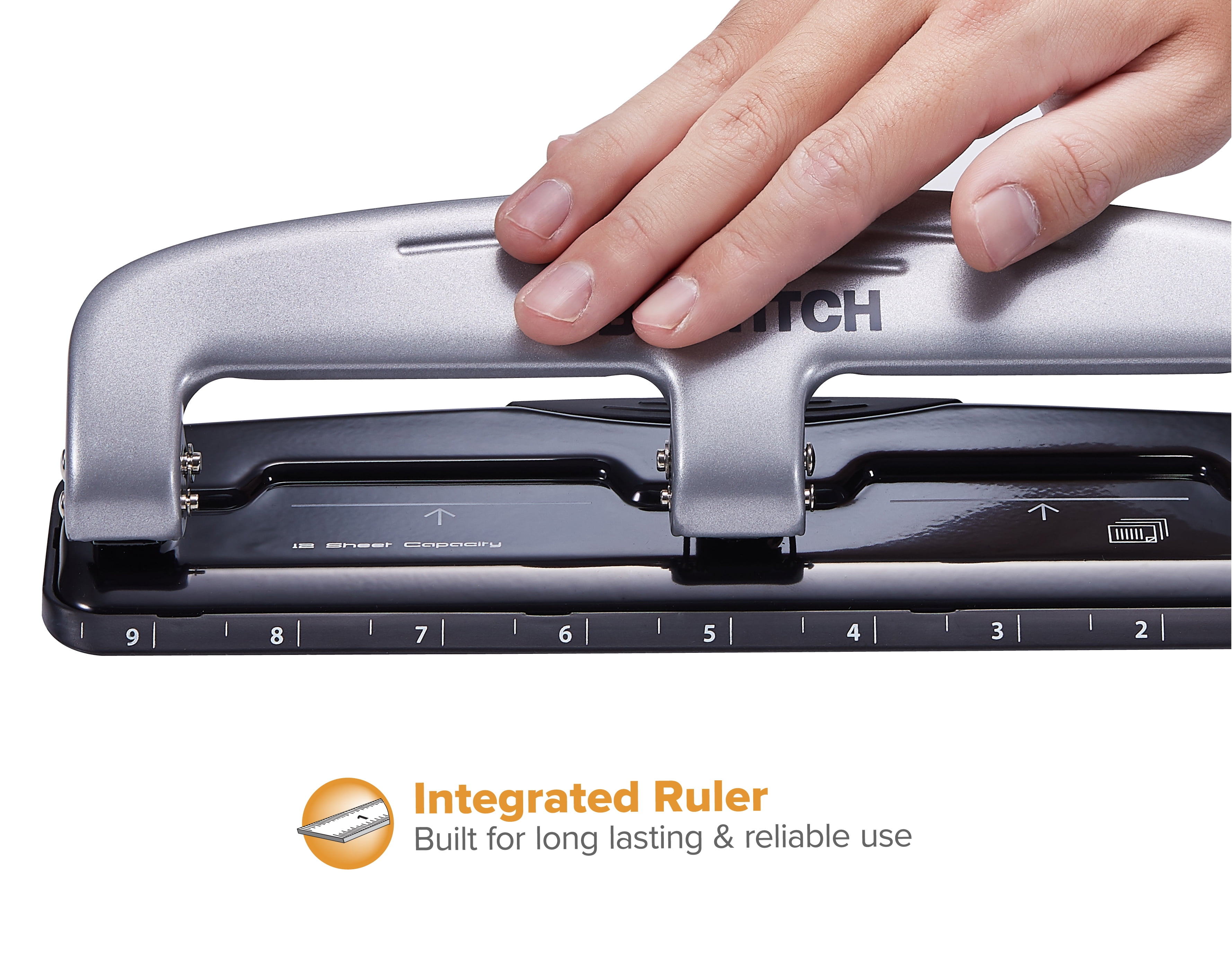 Bostitch EZ Squeeze™ Three-Hole Punch, 12-Sheet, Reduced Effort