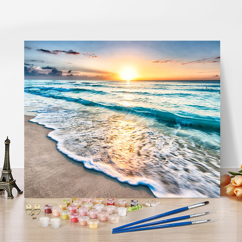 Tishiron Paint by Numbers Canvas Kit, Beach Landscape 16x20 photo 2