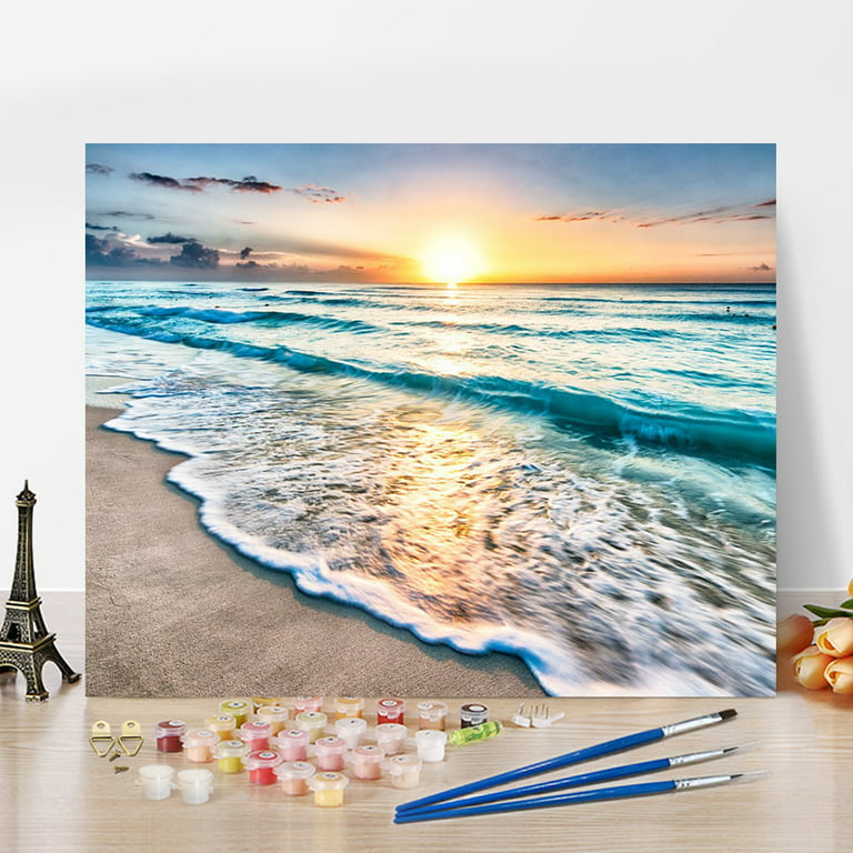 TISHIRON Paint by Numbers for Adults 16 x 20 inches, Beach Paint