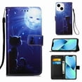 thumbnail image 1 of Dteck for Apple iPhone 13 Mini Case with Card Holder Magnetic 3D Painted Flip Wallet Case Protective Cover with Kickstand Wrist Strap Cover for iPhone 13 Mini, 23# Cat & Sun, 1 of 2