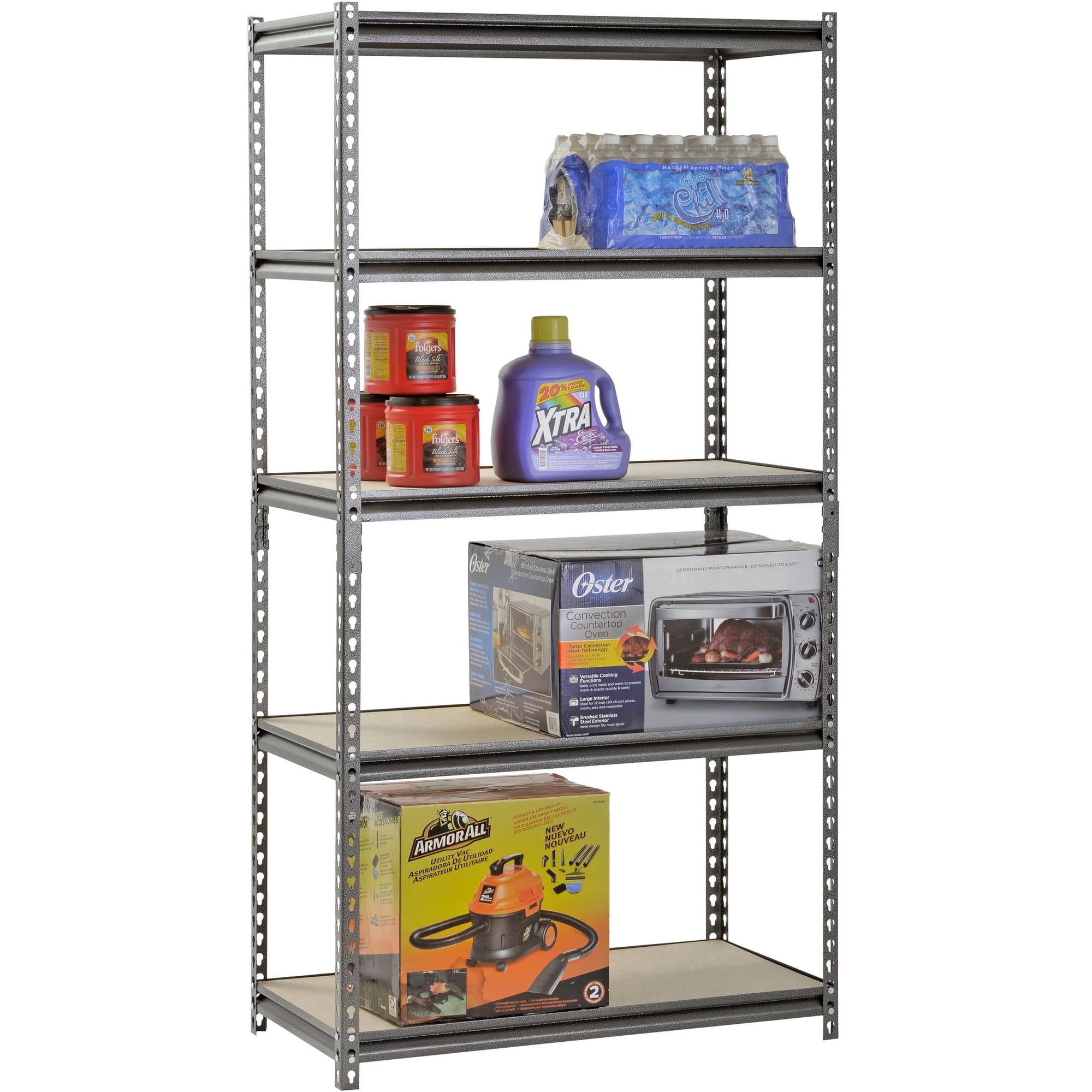 Muscle Rack 36"W x 18"D x 72"H Steel Shelving, 800 lbs. Capacity per Shelf; Silver