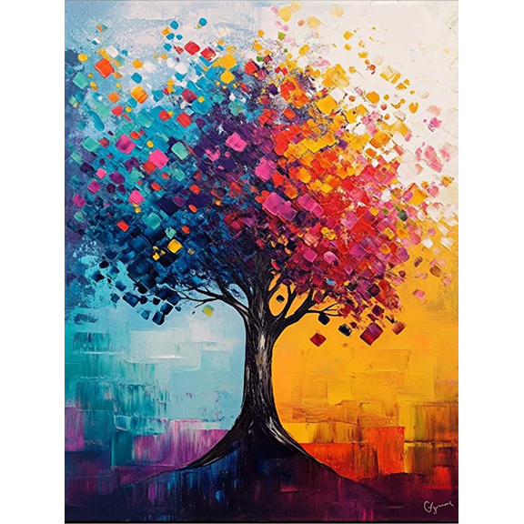 Colorful Tree of Life Abstract Decorative Painting/Canvas Art, Suitable for Decorating Living Room, Bedroom, Office, Dining Room, Kitchen, Hallway, Entryway and Study Room Wall Art.