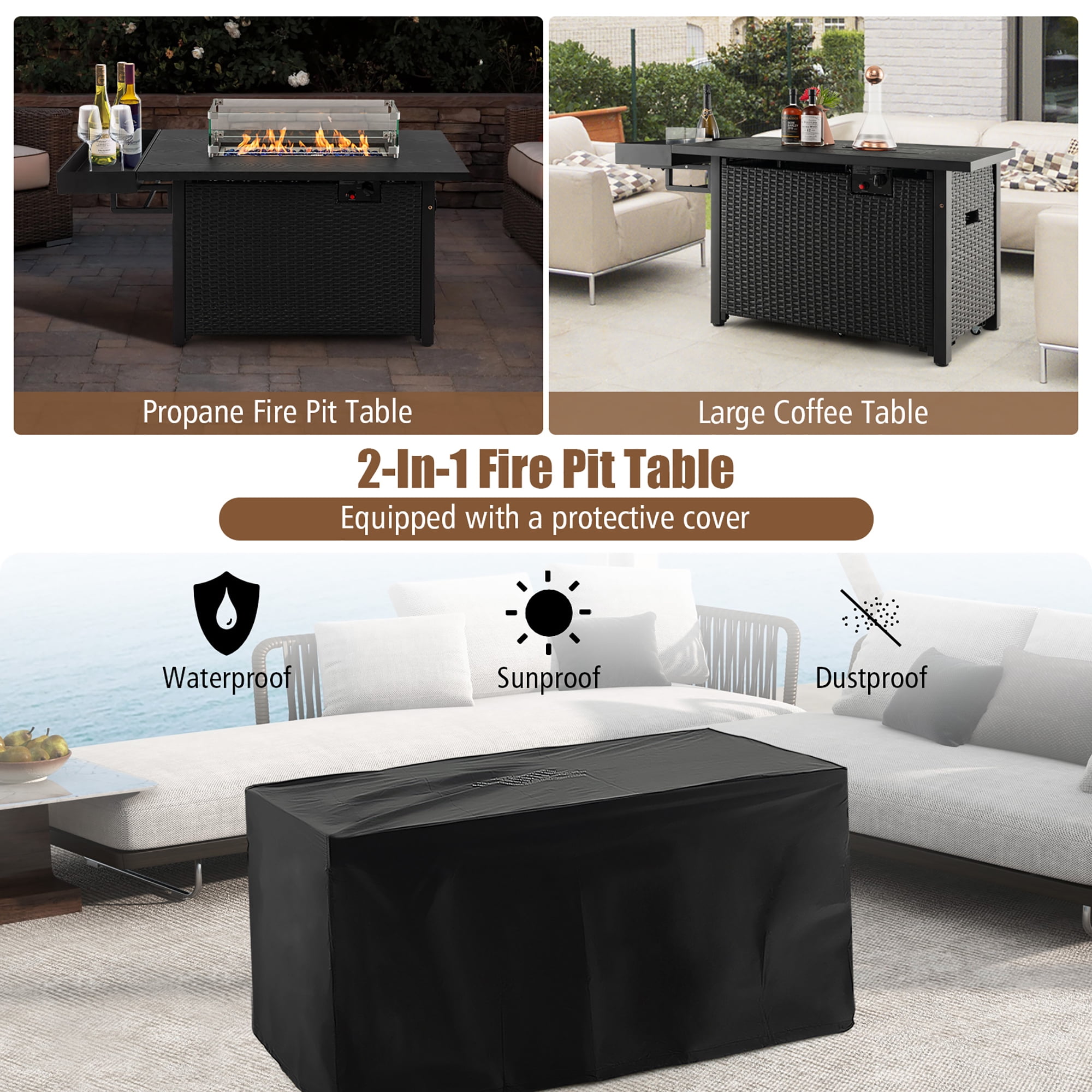 Gymax Propane Gas Fire Pit Table 52 Inch Propane Fire Pit w/ Wind Guard 50,000 BTU Heat Output Black