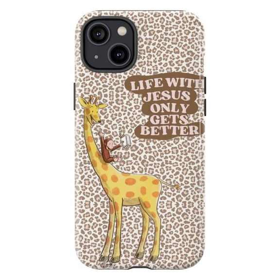 Life With Jesus Only Gets Better Curious Monkey Phone Case, Cute Giraffe Christian Inspirational Quote iPhone Cover for iPhone 17 16 15 14 13 12 11