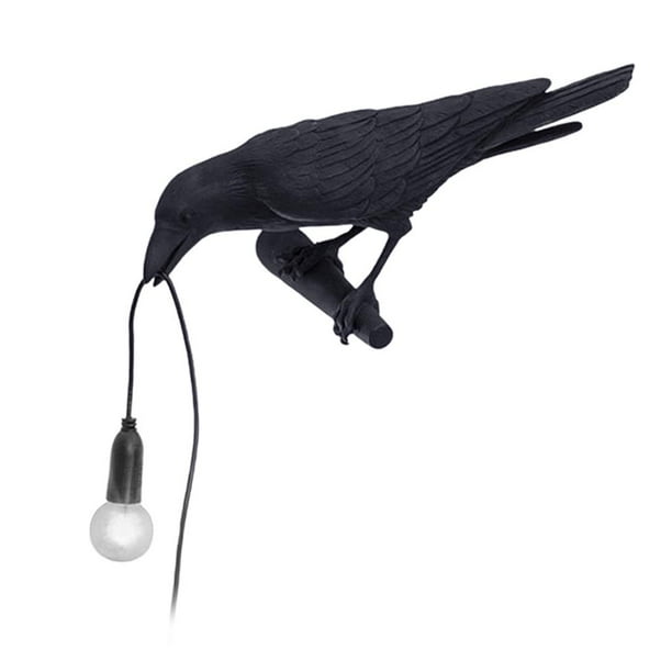 Lámpara de mesa moderna, lámpara de escritorio con forma de pájaro, lámpara de resina con forma de pájaro sentado, iluminación de escritorio para sala de estar, Right_Black Wall