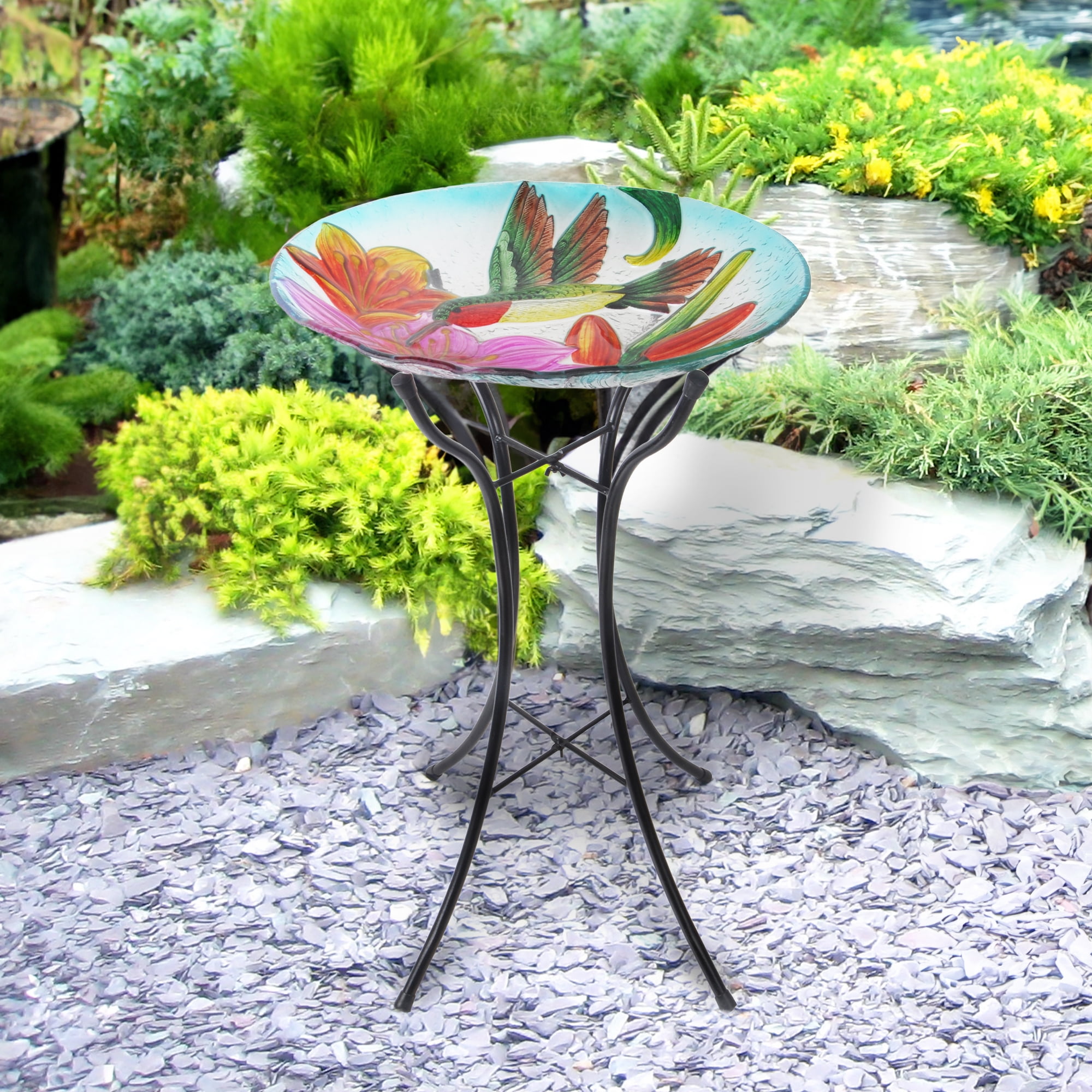 Teamson Home 18" Hummingbird Fusion Glass Bird Bath
