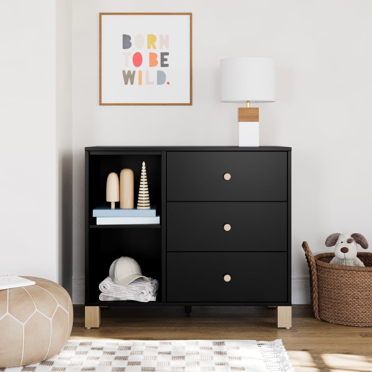 Storkcraft California 3 Drawer Nursery Combo Dresser, Black with Driftwood