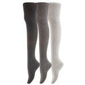 Lovely Annie Women's 3 Pairs Fashion Thigh High Cotton Socks Size UK 3-8/EUR 36-39(Black,Grey,Dark Grey)