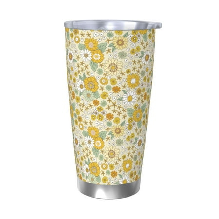 

KLL Cute Sunflower Print 40oz Stainless Steel Insulated Car Cup with Spillproof Lid - Keep Your Drink Hot or Cold on the Go-Without Straw