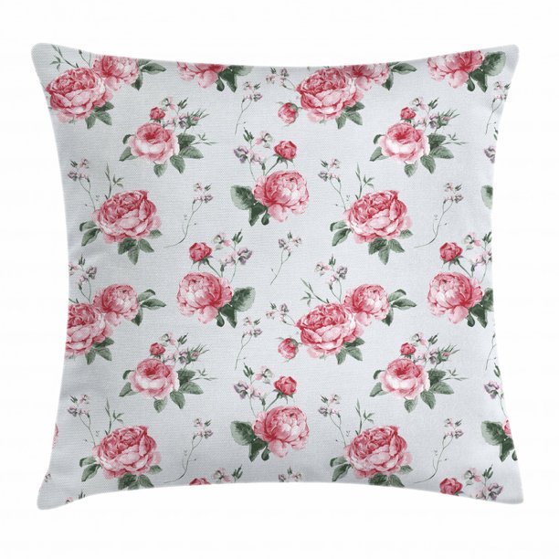 Rose Throw Pillow Cushion Cover, Blooming English Rose Watercolor