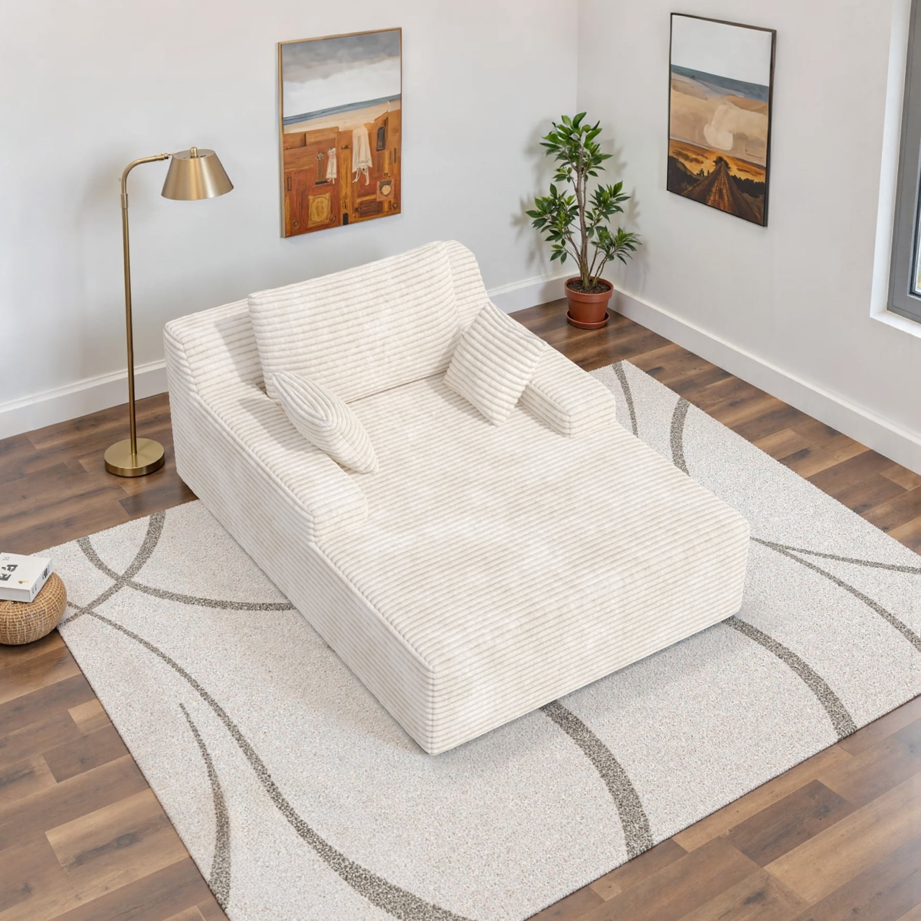 MOONMISS 68" Oversize Chaise Lounge Chair Indoor,Comfy Non-assembly Sofa Couches With 3 Pillows,Beige
