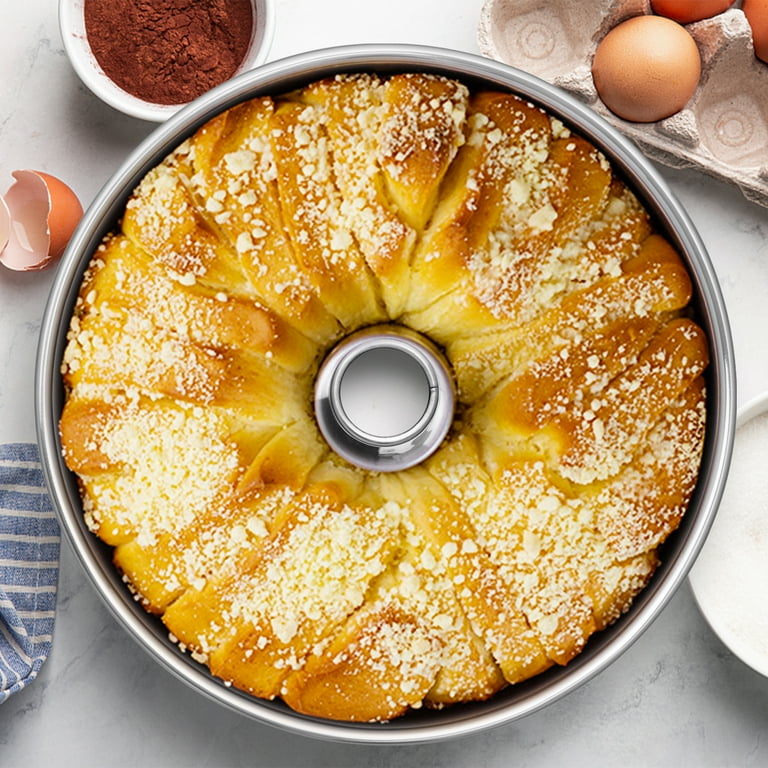 Walchoice 10 inch Angel Food Cake Pan Stainless Steel Deep Cake Pan with Tube Large Kitchen Metal Pans for Baking Chiffon Cake Mold Silver