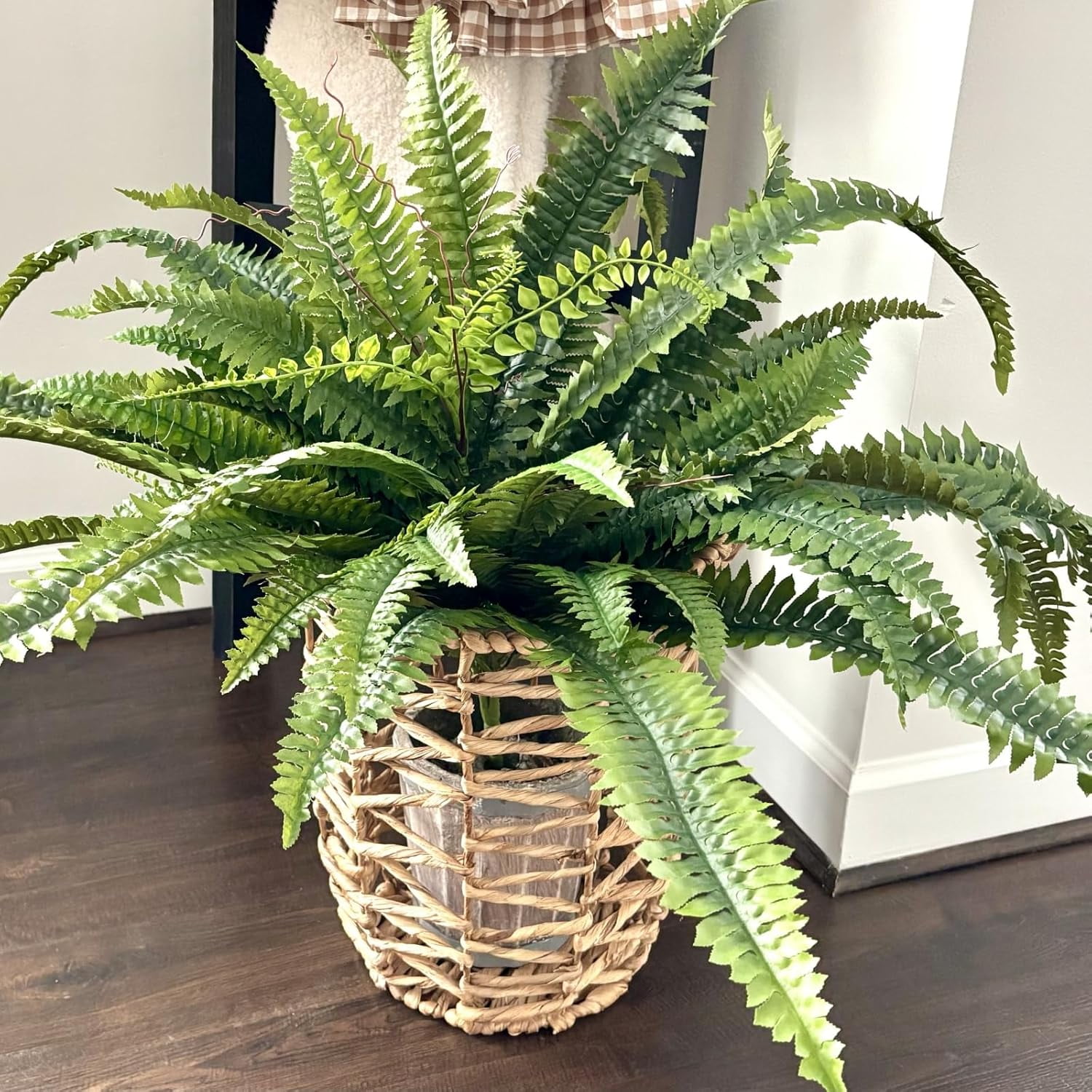 Fake Ferns - Set of 2 Artificial Fern,24 Leaves for Each Bouquet - Indoor/Outdoor Faux Boston Fake Fern Bush Plant for Home, Office, Garden Decoration