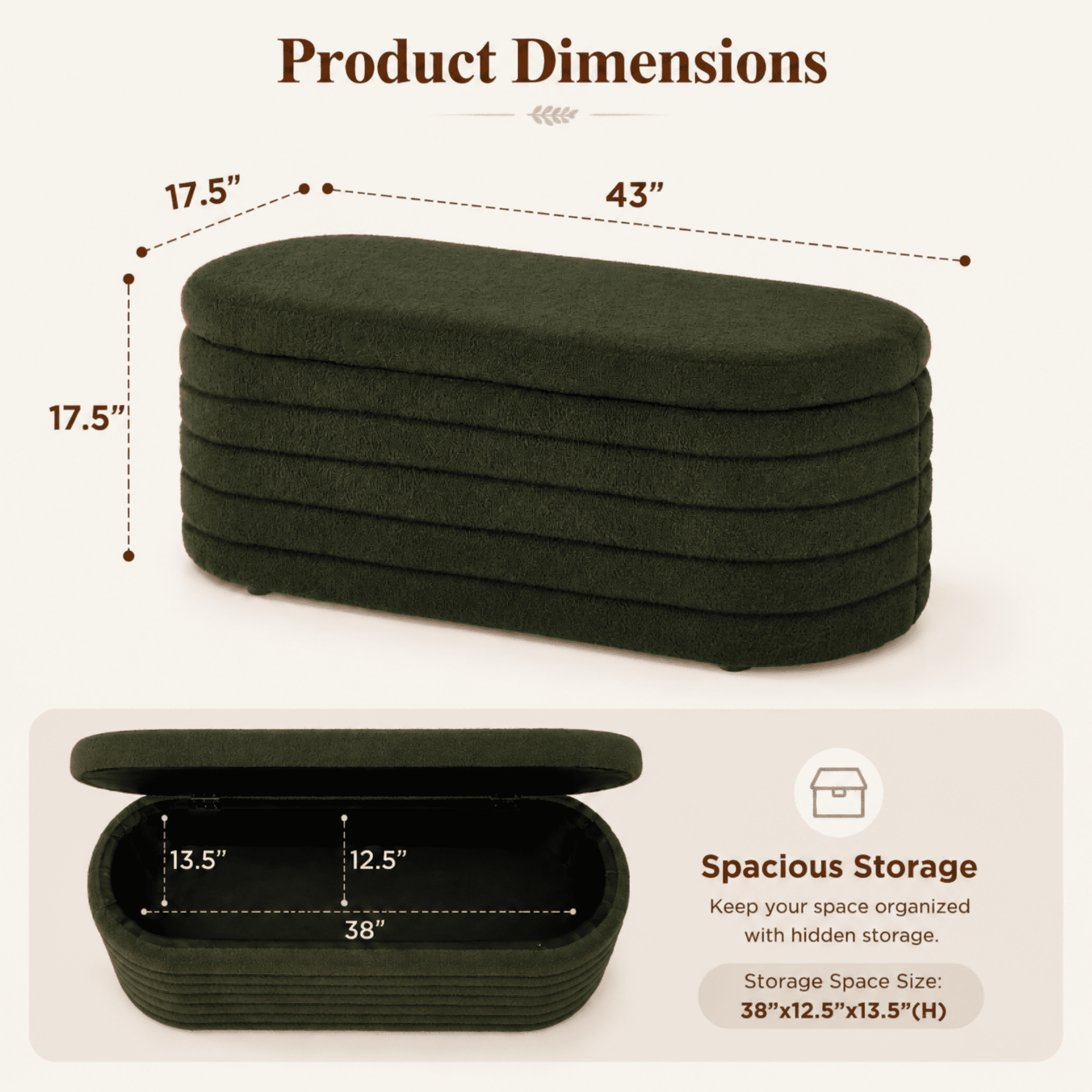 Storage Ottoman Bench End of Bed for Bedroom,43 inch Teddy Boucle Upholstered Entryway Shoe Seat Bench w/Storage,Sherpa Modern Cute Stool Foot Rest for Living Room,Window Seating,Dark Green