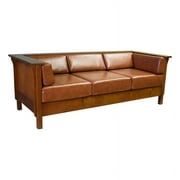 Crafters and Weavers Arts and Crafts Leather Side Sofa in Russet Brown