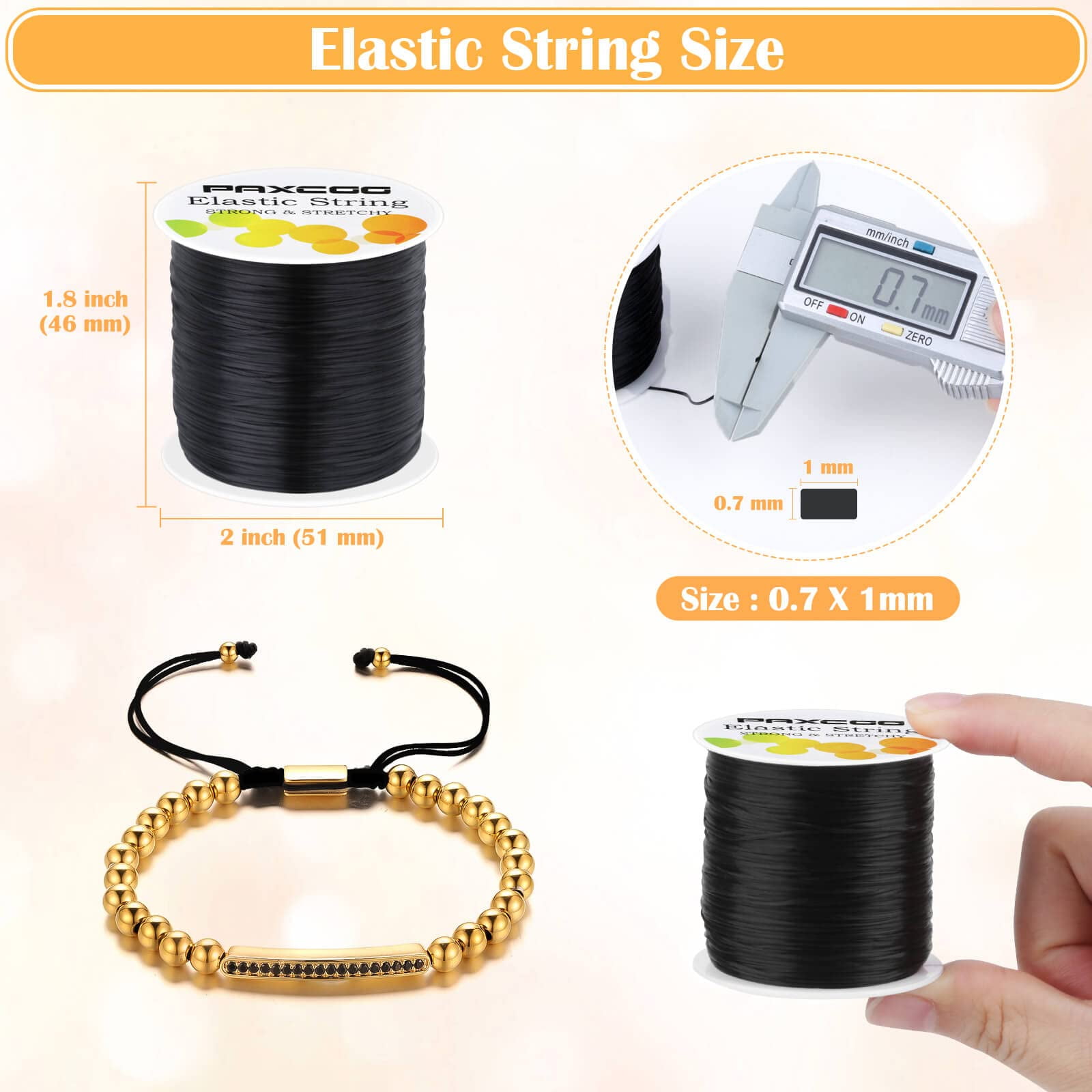 Bracelet String, Paxcoo 2 Rolls Elastic Stretchy Bead