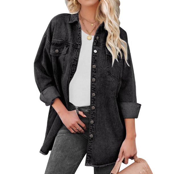 Luvamia Women's Denim Jacket Distressed Jean Shirt Casual Boyfriend