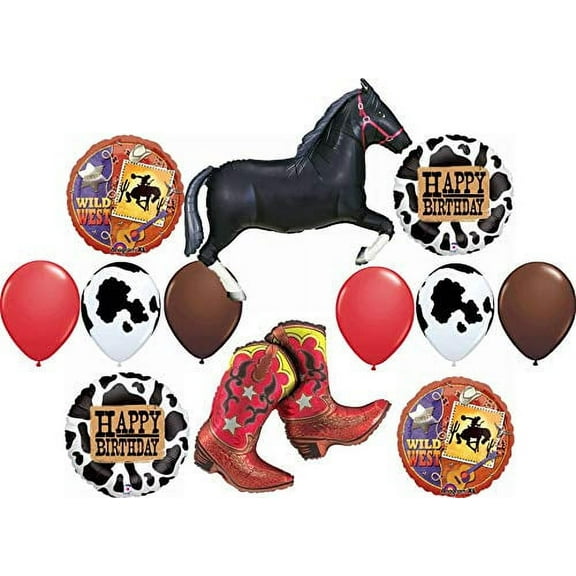 Western Party Supplies Birthday Cowboy Cowgirl Wild West Balloon Bouquet Decorations Black Horse