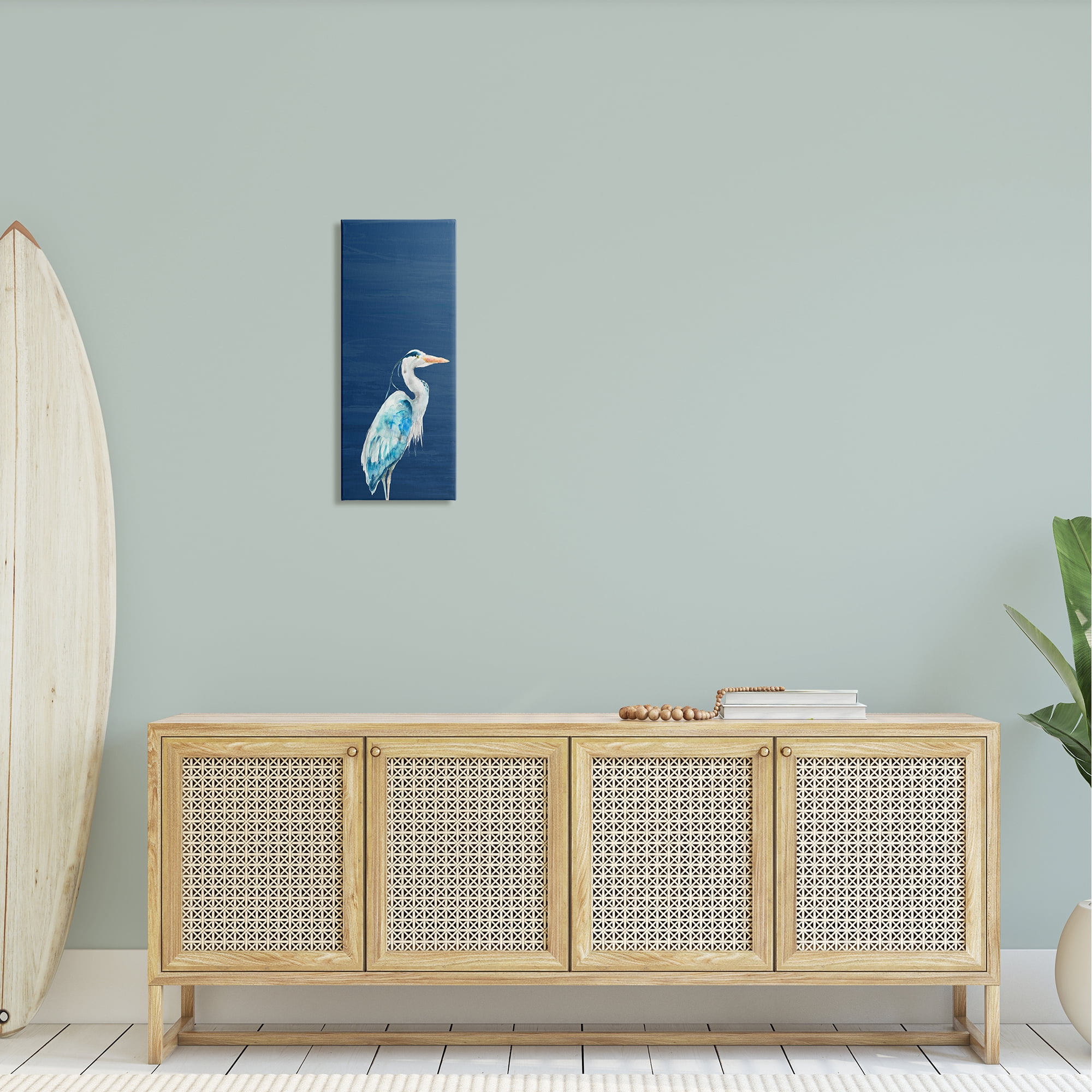 Stupell Industries Egret Sea Bird Standing Deep Blue Ocean Background Canvas Wall Art, 10 x 24, Design by Patti Mann
