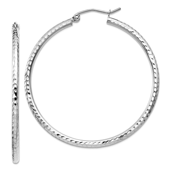14k White Gold Sparkle-Cut 2mm Round Tube Hoop Earrings 40x40mm Wide 2mm Thick Hoop Earring for Women