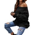 thumbnail image 2 of Women Off Shoulder Sweater Long Sleeve Knit Sweater Loose Pullover Jumper Tops Black L, 2 of 7