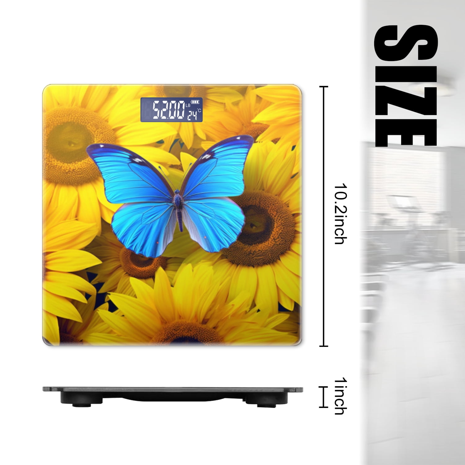 Bathroom Scale, Highly Accurate Digital Body Scale,Precisely Measures Weight up to 400 lbs-Blue Butterfly Perched On Yellow Sunflowers