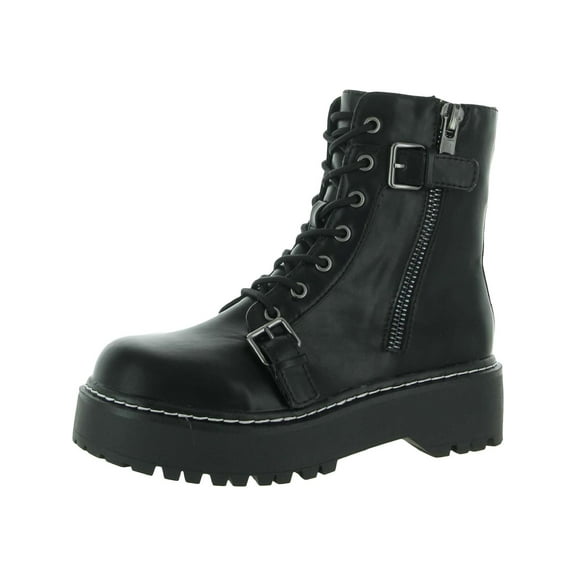 Wild Pair  Womens Arriele Faux Leather Zipper Combat & Lace-up Boots