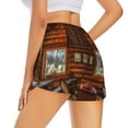 thumbnail image 3 of Xecao's Log Cabin Inside for a double-layer running short for women, perfect for gym, tennis, and more, featuring a convenient pocket., 3 of 9