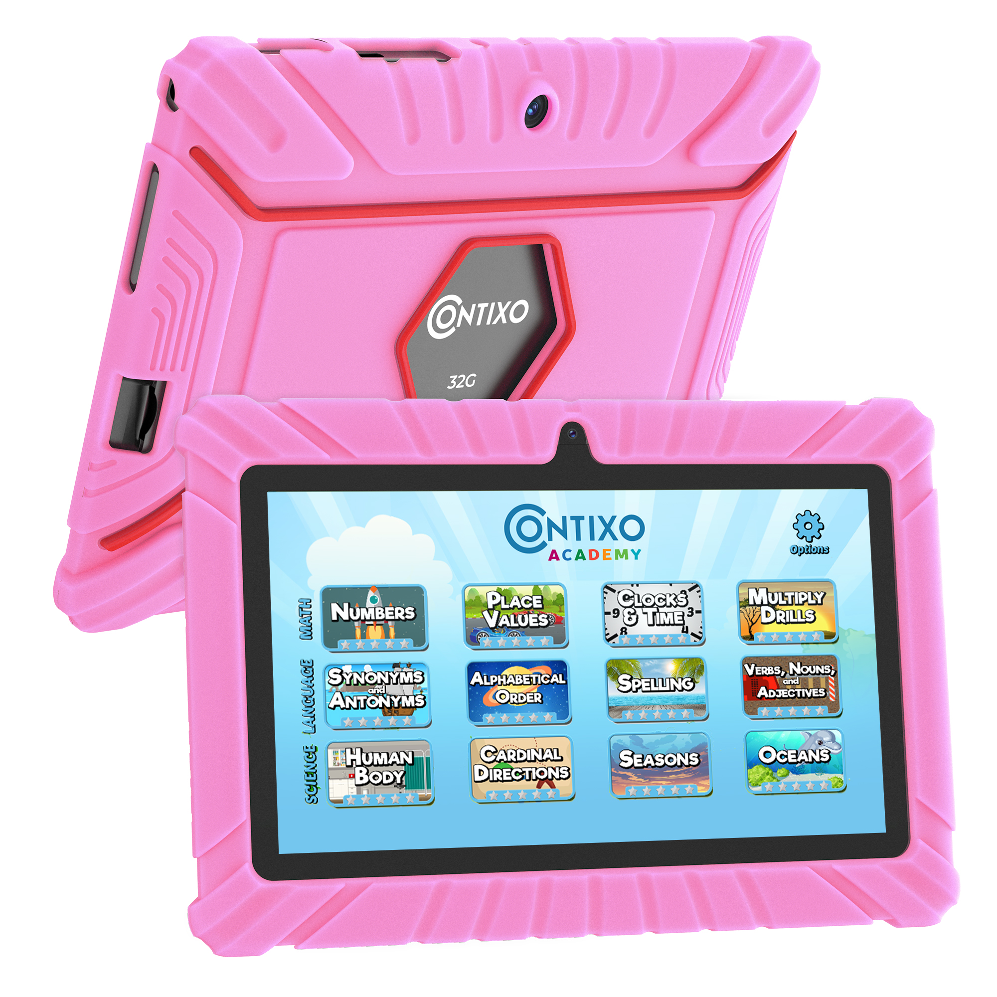 Contixo Kids Tablets 2025, Android Tablet for Kids with Parental Controls, 32GB Storage, 7", Pink