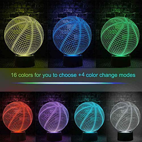 TriPro Basketball Shape 3D Illusion LED Bedroom Desk Lamp Night Light with 16 Colors Fans Decorations Gifts for Fathers Day,Dad,Boys,Kids,Teens,Women,Men 