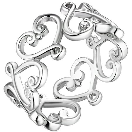 Filigree Heart Ring - Filigree Heart Eternity Ring With Silver Rhodium Plating
