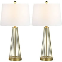 Maxax 27 Inch Table Lamps Set of 2, 3-Way Dimmable Brass Gold Nightstand Lamp, Industrial Bedside Light with White Fabric Shade for Living Room, Bedroom, Hollow Metal Style Base