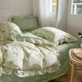 thumbnail image 5 of Full Size Beige & Green Floral Comforter Set - 3 Piece Ruffled Lace Bedding Set with Reversible Design, 5 of 8