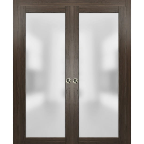 Modern Double Pocket Closet Glass Doors 60 X 96 Planum 2102 Chocolate Ash Frame Trims Pulls Rail Hardware Solid Wood Interior Sliding Frosted Com Modern Double Pocket Closet Glass Doors, Sliding Pocket Closet Doors