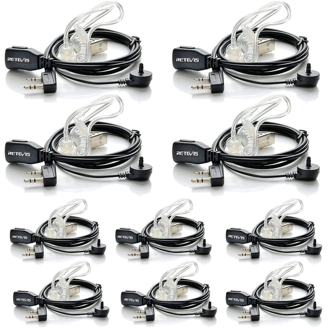 Auricular Walkie Talkies Retevis con micrófono, tubo acústico de 2 pines, 10 unidades
